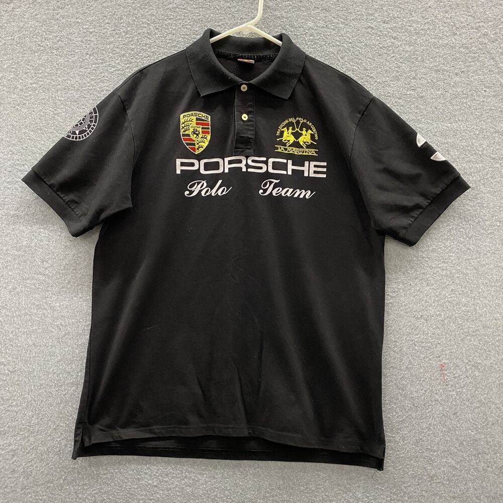 La Martina X Porsche Polo Team Black Shirt Tagged 4XL Fits L Mens Racing